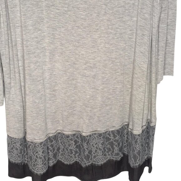 LOGO Lori Goldstein Shirt Womens Large Gray Tunic Lace Chiffon Hem 3/4 Sleeve - Picture 8 of 12
